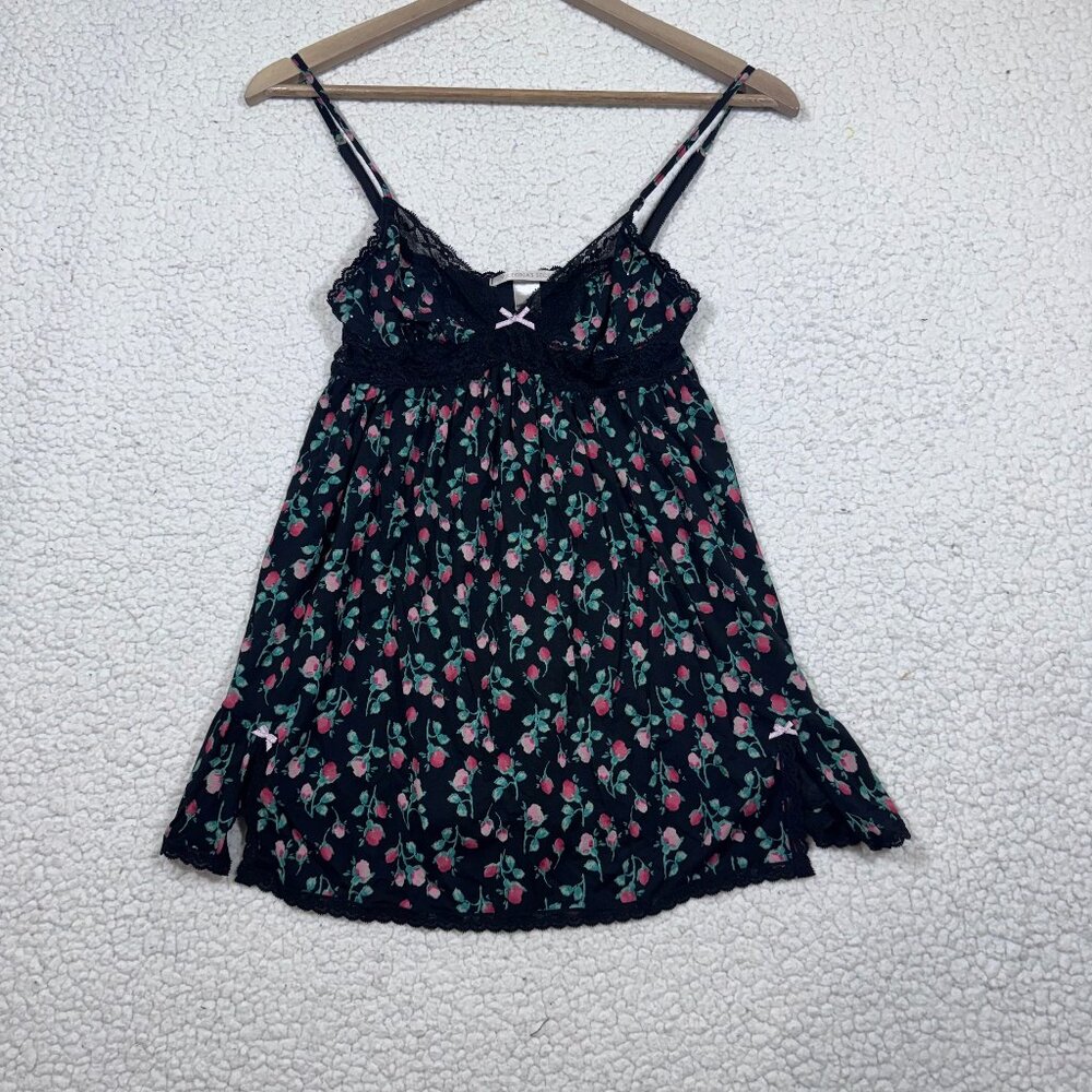 Victoria's Secret Womens Floral Babydoll Slip Dress size Small Lace Trim